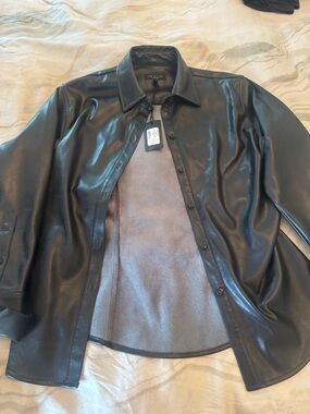 rag & bone Black Faux Leather Shirt Jacket